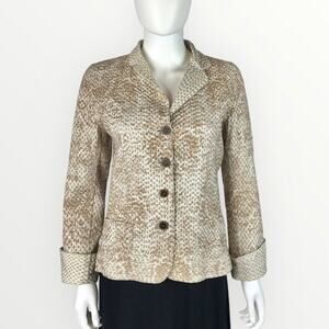 Elie Tahari Jacket Reversable 100% Cotton Beige & Tan Brown Embroidered